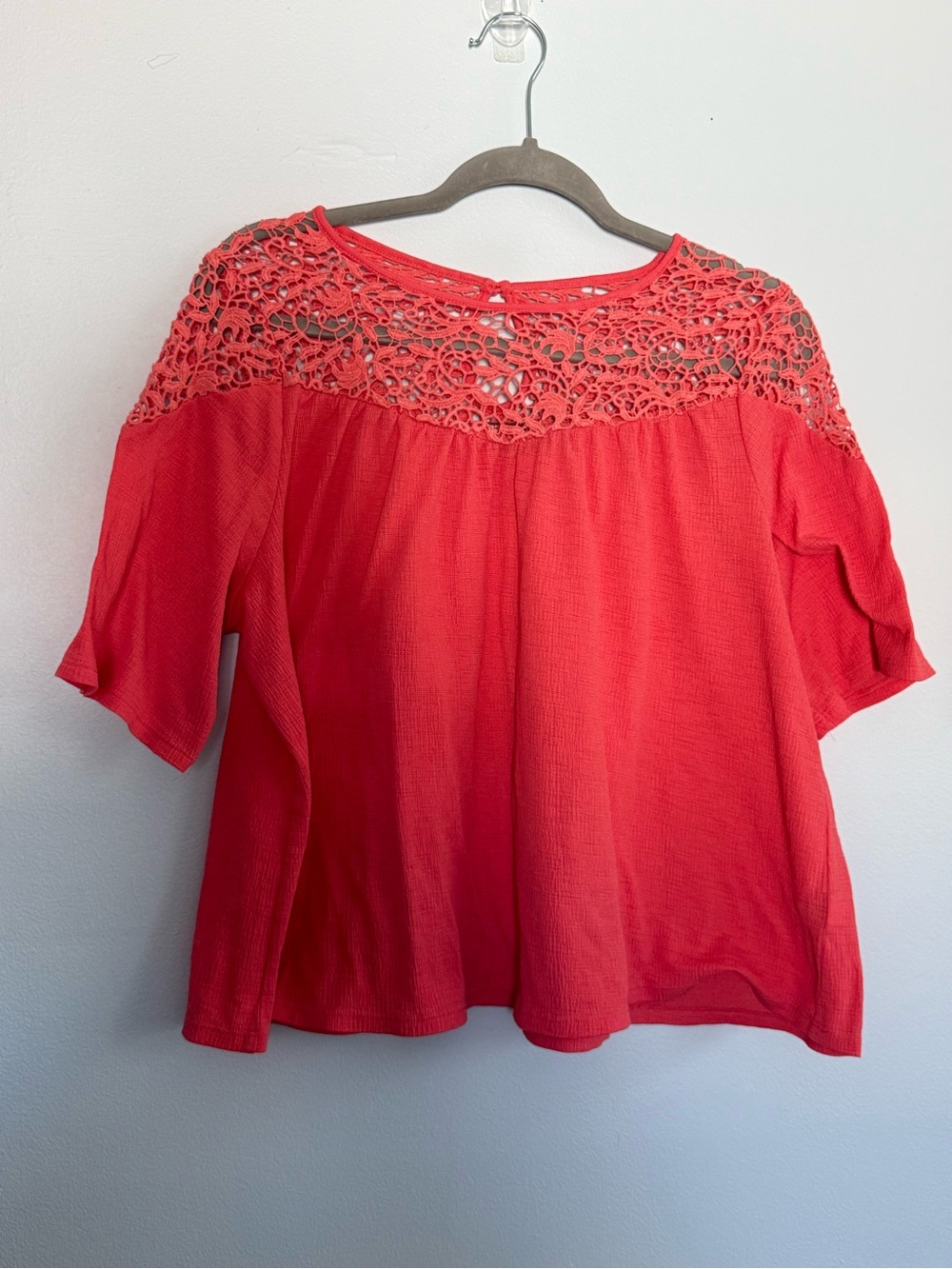 Apt. 9 Crochet Yoke Short Sleeve Top - Red